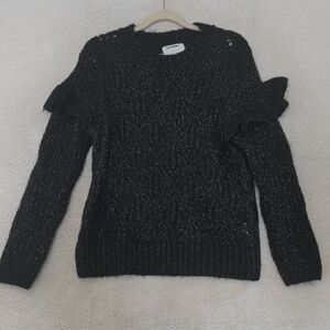 Old Navy Women's Black Ruffle Metallic‎ Knit Sweater Size S